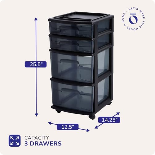 4-Tier Storage Drawer Tower Cart with Removable Wheels and Clear Bins