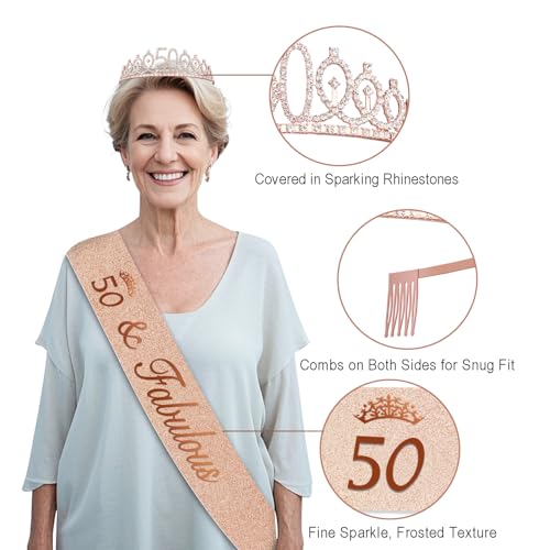 50th Birthday Decorations Kit for Women, Rose Gold Party Supplies Set