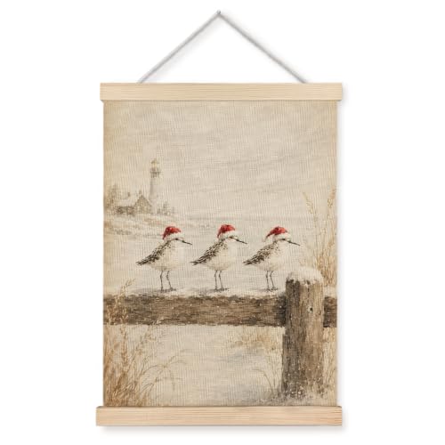 Cquwb Coastal Beach Christmas Sandpiper Poster Wall Art Decor 12x16 - Coastal Beach Christmas