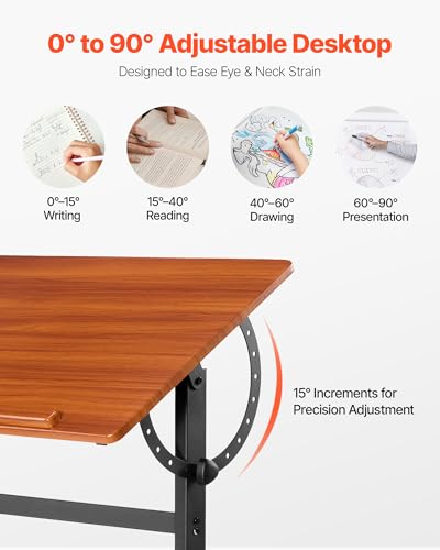 Adjustable Drafting Table with Tilt Top, Large Artist Drawing Desk