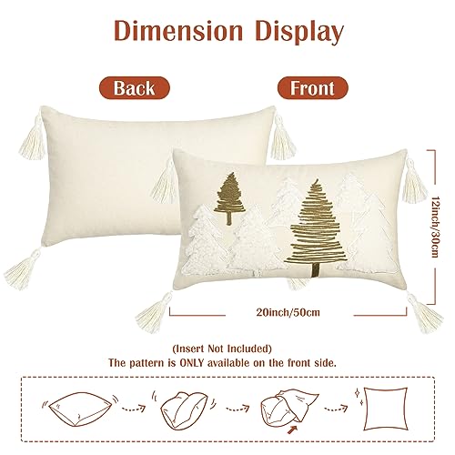 Lewondr Christmas Pillow Cover - Beige Trees, 12x20 Inch, Velvet & Embroidered Design
