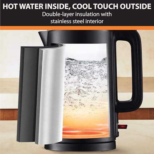 1.5L Stainless Steel Electric Kettle, Cool-Touch Double Wall Water Boiler