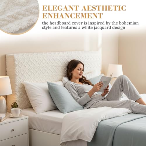 Queen Size Jacquard Bed Headboard Cover - White Dustproof Protector