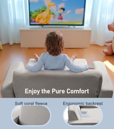 3-in-1 Convertible Kids Sofa, Extra Wide Fold-Out Children's Couch, Gray
