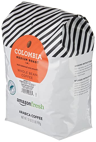 Amazon Fresh Colombia Whole Bean Coffee, Medium Roast, 32 Oz