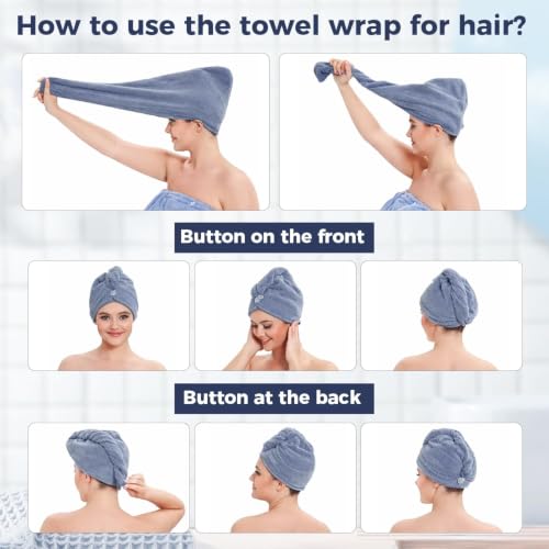 Plus Size Microfiber Bath Towel Wrap Set with Hair Towel, 2XL-4XL Blue