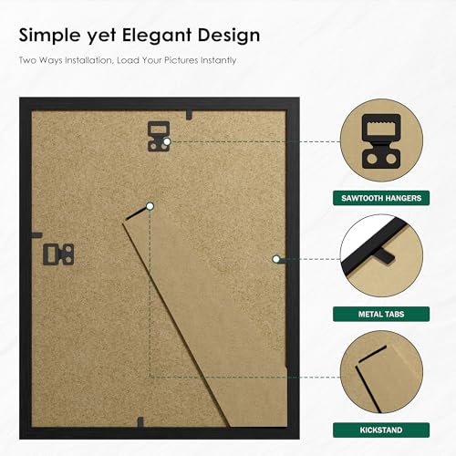 8x10 Black Woodgrain Picture Frame Set of 6 - Wall & Tabletop Display