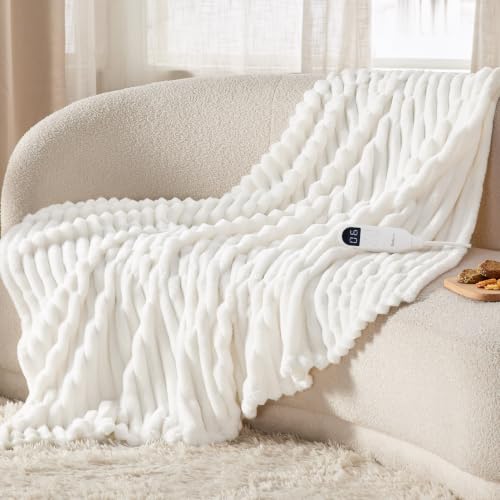 Striped Heated Electric Throw Blanket, 50x60 Inch, 6 Heat Levels & Timer