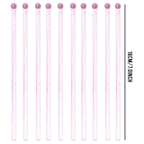 Pink Glitter Plastic Cocktail & Drink Stir Sticks - 100 Pcs, 7.24 Inches
