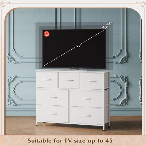 7-Drawer Fabric Dresser & TV Stand for Bedroom & Living Room - White