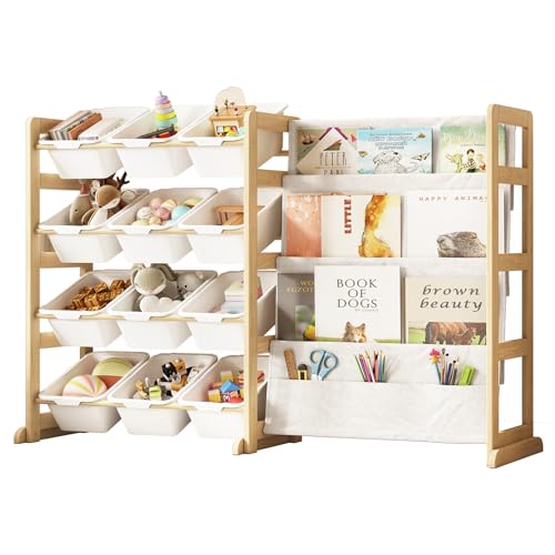 Kids Toy Storage Organizer with Bookshelf and 12 Removable Bins