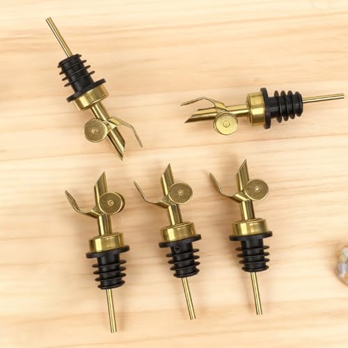 MCSDFN Gold 6-Pc Auto Flip Liquor & Oil Pour Spout Stainless Steel Dispenser