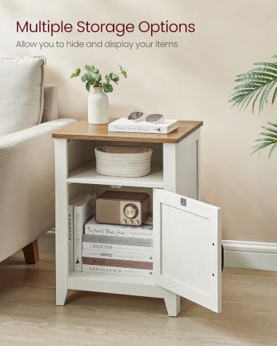 VASAGLE Farmhouse Nightstands Set of 2 with Barn Doors - Rustic White & Honey Brown, No Power