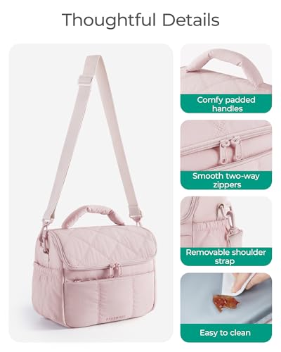 Insulated Quilted Lunch Bag for Women - Lightweight Puffer Lunch Tote