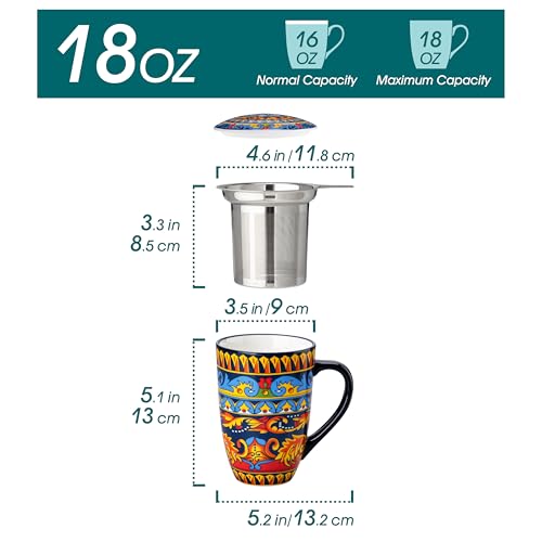 Vancasso Midnight Peacock 18 oz Tea Infuser Mug with Lid - Elegant Ceramic Coffee & Tea Cup