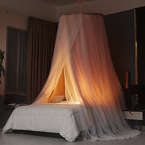 Princess Bed Canopy with Lace - Double Layer Round Dome Mosquito Net (Pink)