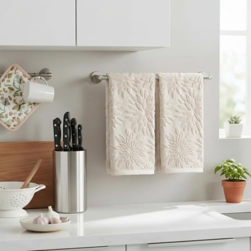 3D Dahlia Floral Jacquard Hand Towels, 100% Cotton Absorbent Set of 2