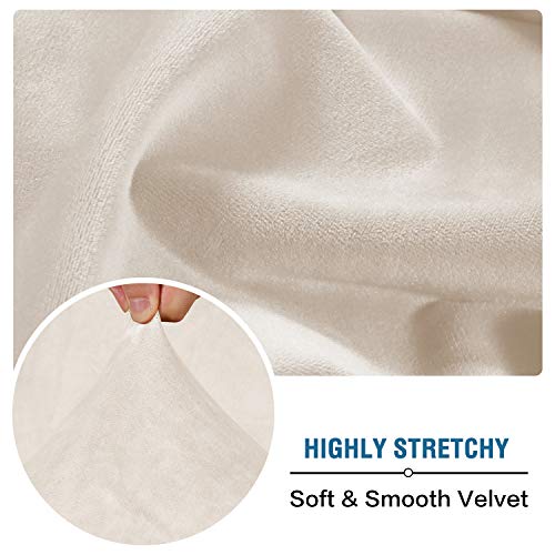 H.VERSAILTEX Velvet Stretch Couch Cushion Cover Plush Cushion Slipcover for Chair Loveseat Sofa Cushion Furniture Protector Seat Cushion Sofa Cover (3 Piece Sofa Cushion Covers, Ivory)
