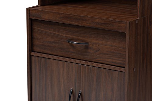 Modern Kitchen Hutch Cabinet with Microwave Compartment, Walnut Brown