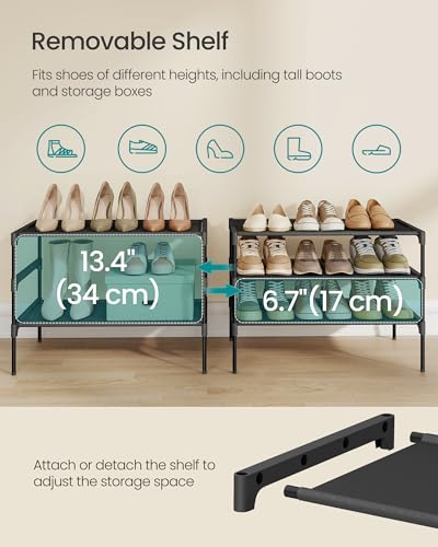 3-Tier Shoe Rack Organizer, Stackable Metal Entryway Storage Shelf