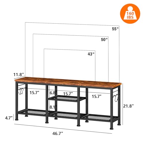 Rustic Brown TV Stand for TVs up to 55 Inch, Media Console Table with Shelves
