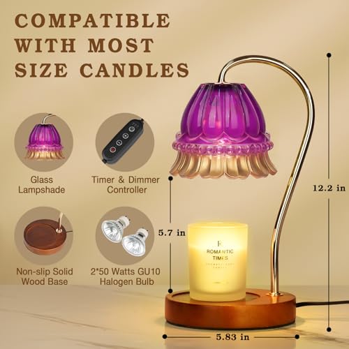 Funistree Purple Flower Candle Warmer Lamp with Timer – 2x50W, Adjustable Temp