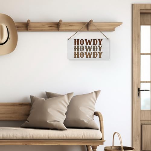 Retro Western Howdy Wooden Wall Sign, Rustic Farmhouse Decor Plaque 12x6 Inch