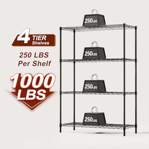 4-Tier Wire Shelf 36" x 14" x 54" Black Heavy-Duty Storage Rack