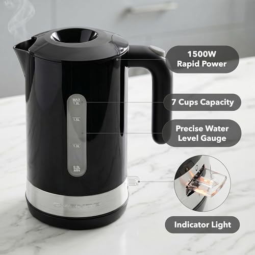OVENTE 1.8L Electric Tea Kettle Black – Fast Boil, Easy Fill, BPA-Free