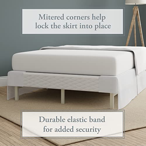 Easy-On Wrap Around Bed Skirt - 14 Inch Drop, Split Corners, Queen (White)