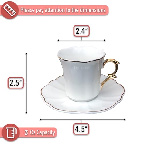 Brew To A Tea White Porcelain Espresso Cups Set 6 x 3 oz Small Coffee Mugs