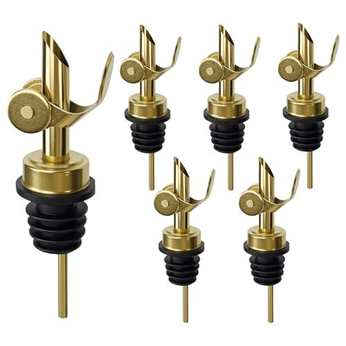 MCSDFN Gold 6-Pc Auto Flip Liquor & Oil Pour Spout Stainless Steel Dispenser