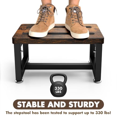 Height-Adjustable Wooden Step Stool - Non-Slip Heavy Duty Foot Stool