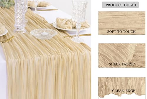 MDS 3 Pack Champagne Cheesecloth Table Runners 10Ft x 35 Inch for Weddings & Events