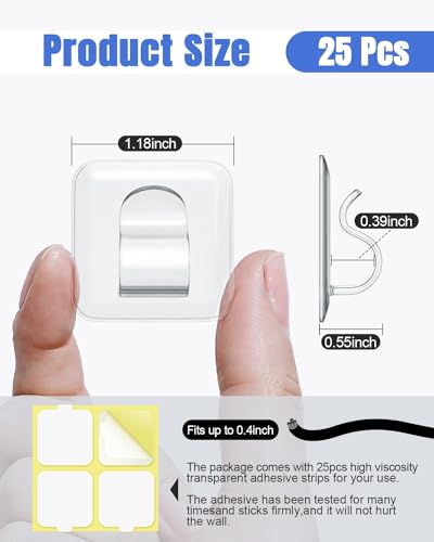 LZC 25 Pack Clear Adhesive Strips Hooks for Outdoor String Lights Waterproof