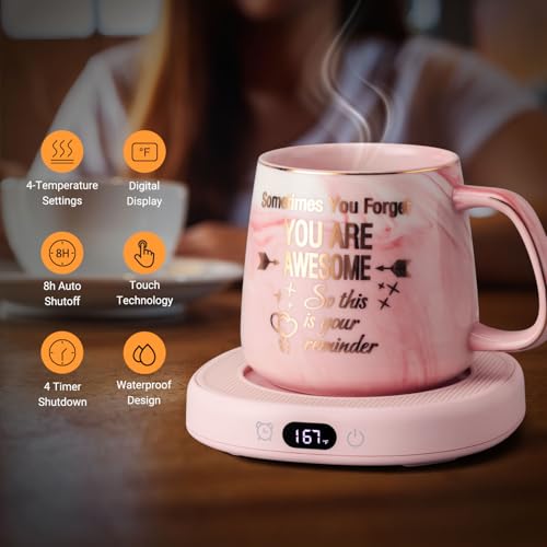 Electric Coffee Mug Warmer Set with 14oz Ceramic Mug, Lid, and Spoon