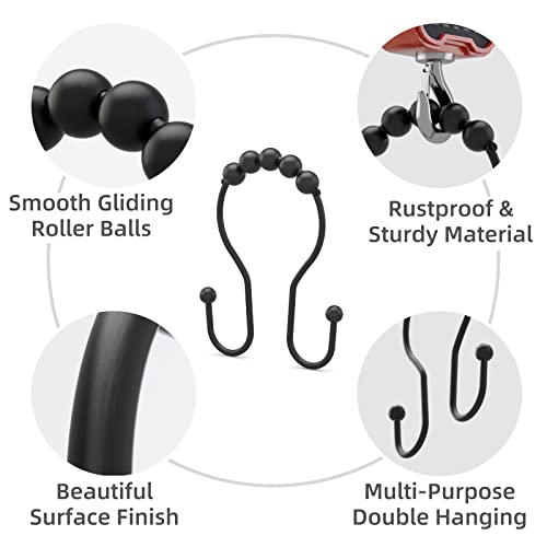 Double Shower Curtain Hooks - Rust-Proof Metal Rings for Curtain and Liner