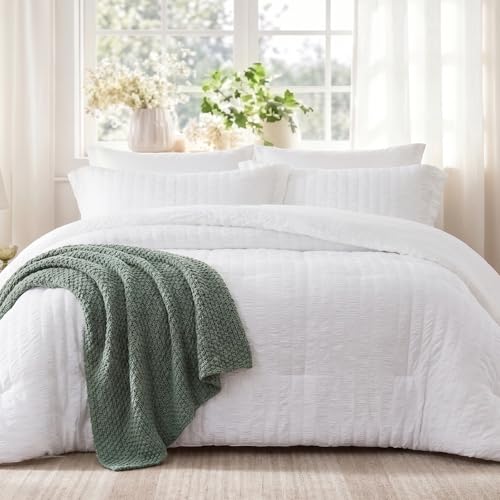 Queen Seersucker Comforter Set - 3PC Lightweight Bedding