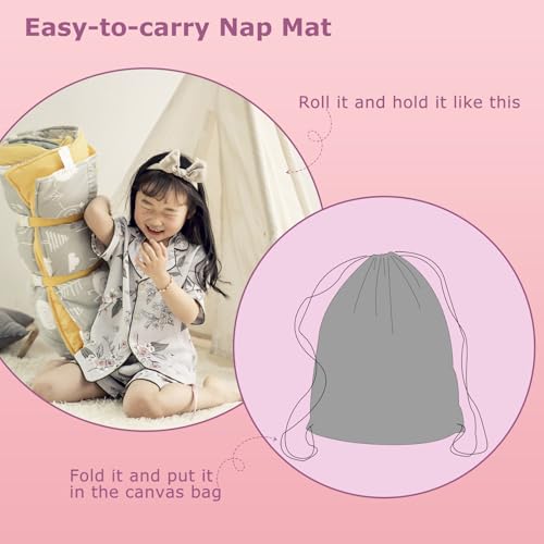 Toddler Nap Mat with Removable Pillow and Blanket for Preschool and Daycare