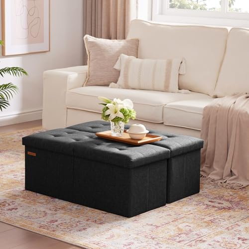 31.5-inch Folding Storage Ottoman Bench with Flip Lid, Upholstered Footstool