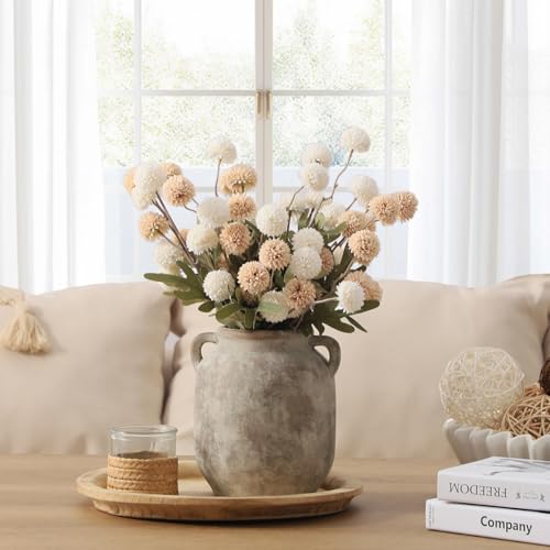 Ceramic Flower Vase - 7.6" Rustic Farmhouse Decorative Table Centerpiece