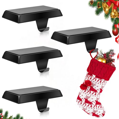 Heavy-Duty Metal Christmas Stocking Holders for Mantel - Set of 4 (Black)