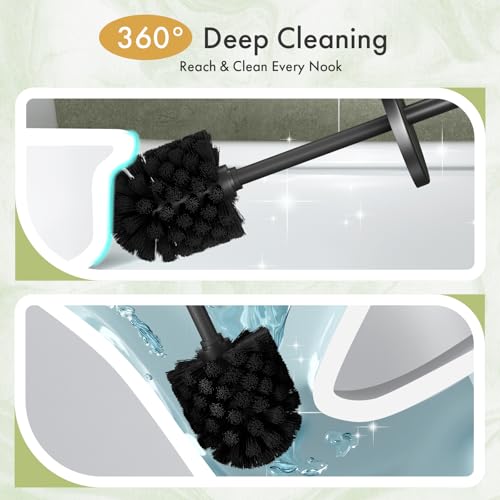 Toilet Bowl Brush and Holder Set (2 Pack) with 4 Extra Brush Heads - Black