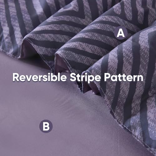 Purple King Comforter Set 7-Piece Bed in a Bag - Boho Striped Bedding