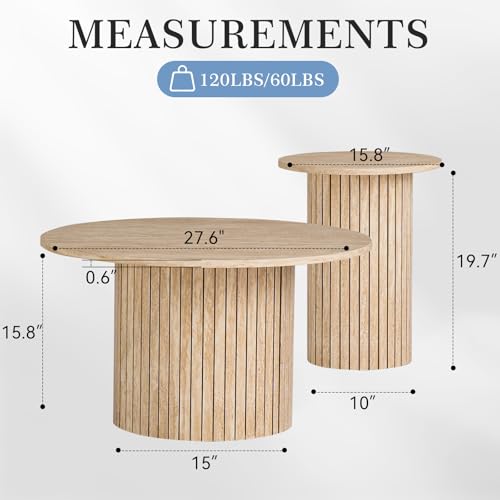 Round Nesting Coffee Table Set of 2, Modern Wood Accent Tables for Living Room