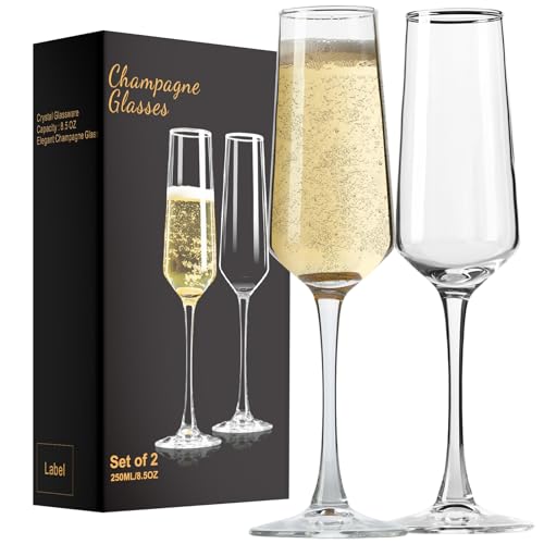 Elegant Champagne Flutes Set of 2 for Weddings & Celebrations - 8.5oz Durable Glass