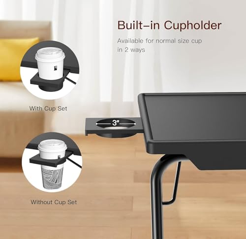 Adjustable Foldable TV Tray Table with Cup Holder for Couch & Bed (Black)