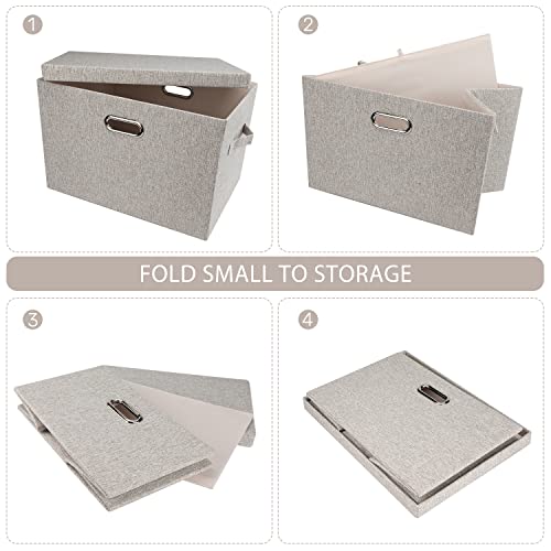 Collapsible Stackable Storage Bins with Lids 3-Pack Beige Linen Fabric