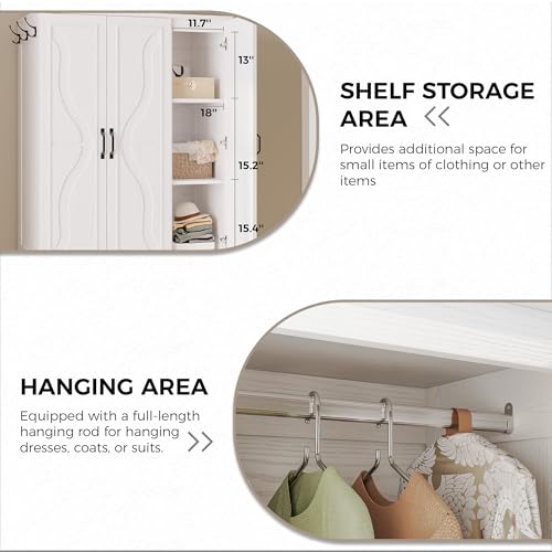 4-Door Wardrobe Closet with Drawers and Shelves, White Bedroom Armoire