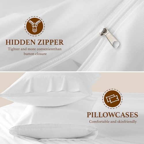 Luxury 100% Cotton King Duvet Cover Set, 1200 Thread Count, White